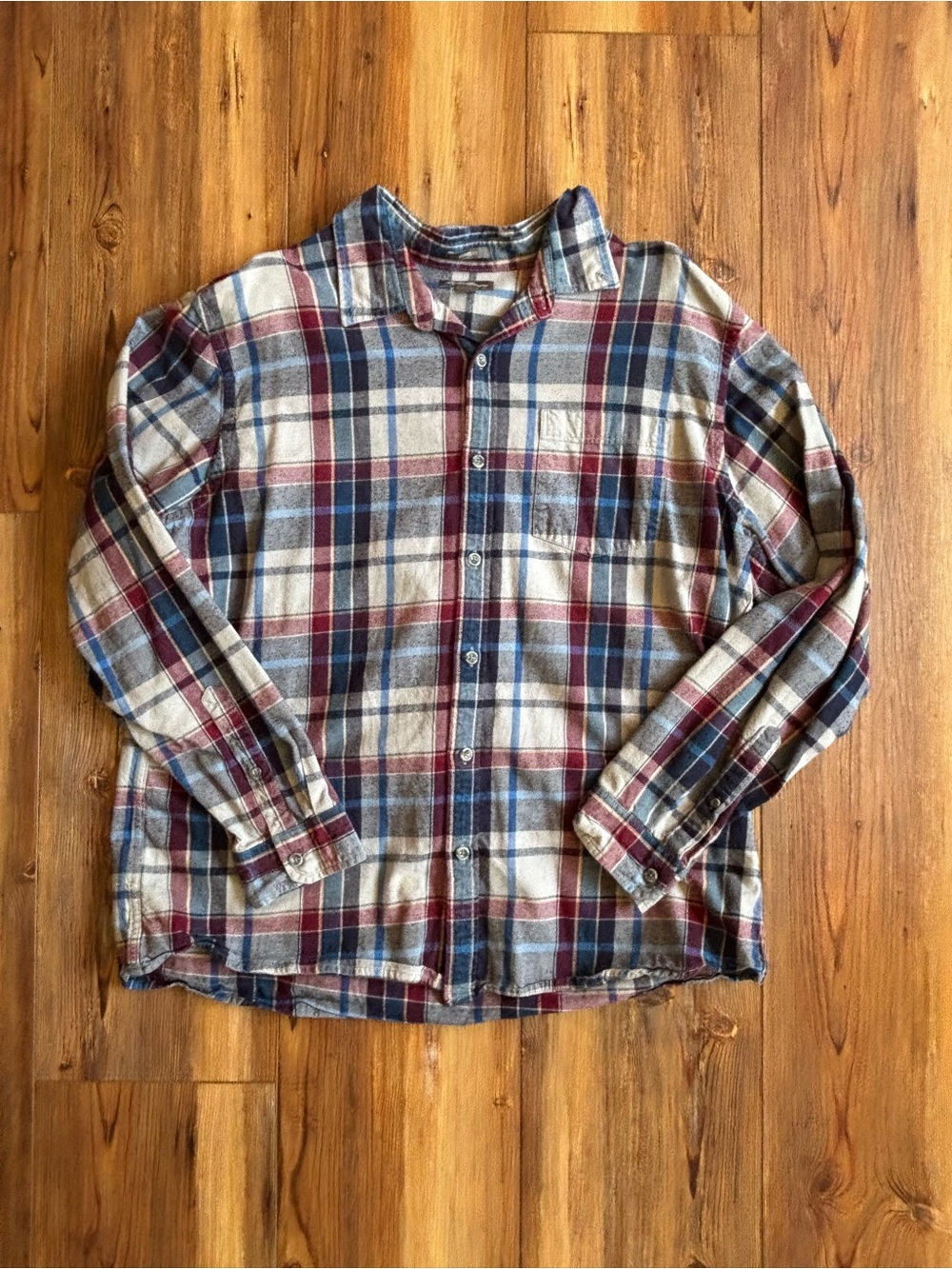 Eddie Bauer Plaid Flannel Shirt in Blue, Burgundy & Cream
